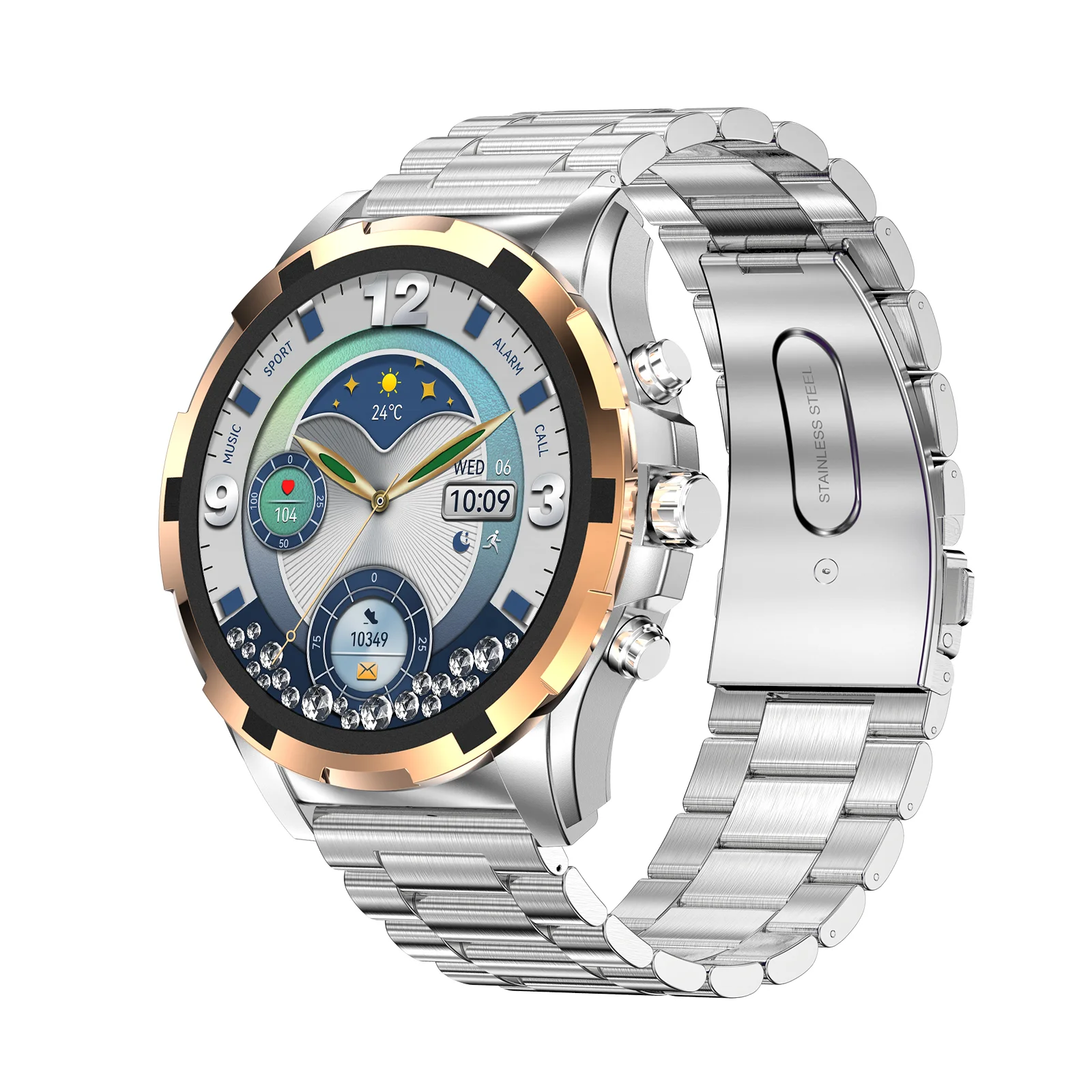 OEM Stainless Steel Smart Watch with Heart Rate and Blood Pressure Monitoring - Display